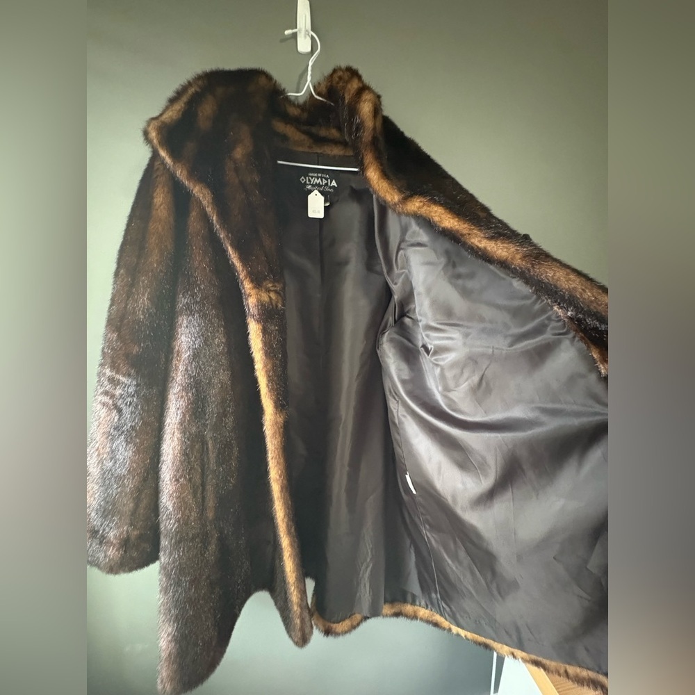 Vintage Faux Fur Coat XL Brown Mink Look Made in USA Olympia Limited Glam Winter - Picture 8 of 10
